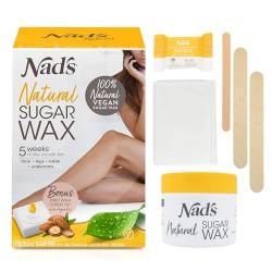 Nad's 100% natürliches Zuckerwachs-Set, vegan, hypoallergen, keine Hitze, enthält 6 Holzspatel, 10 wiederverwendbare 100% Baumwollstreifen, 1 Vorwachs-Reinigungsseife und Zuckerwachs. 70 g von Nad's