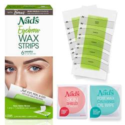 Nad's Eyebrow Wax Strips - Facial Hair Removal for Women - Eyebrow Wax Kit with 6 Eyebrow Waxing Strips + 6 Calming Oil Wipes + 2g Skin Protection Powder, 1 Count von Nad's
