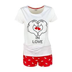 Kurzer Schlafanzug für Damen, Disney, Mickey Maus, T-Shirt und Shorts aus Baumwolle 4970, Weiß, L von Nada Home