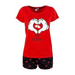 Kurzer Schlafanzug für Damen, Disney, Mickey Maus, T-Shirt und Shorts aus Baumwolle 4970, rot, M von Nada Home