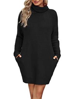 Nadeer Damen Strickkleid Rollkragen Langarm Pulloverkleid Oversized Grobstrick Strickkleider Hohe Elastizität Loose Winter Elegant Pullover Top 2 Tasche von Nadeer