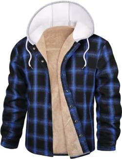 Nadeer Flanellhemd Herren Gefüttert Holzfällerjacke mit Kapuze Verdicken Kariertes Winterjacke mit Taschen Freizeit Hemdjacke(Blauschwarz,XXL) von Nadeer