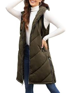 Nadeer Jacke Weste Damen Lang Steppweste Ärmellose Winterjacke Lange Winterweste Mit Kapuze, Warm Kapuzenweste Wintermantel Weste für Frauen von Nadeer