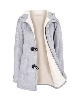 Nadeer Plüsch Jacken Für Damen Mantel Trenchcoat Kapuzenjacke Hornknöpfe Winter Parka Wollmäntel Winterjacke Fleece Hoodie Coat Kapuzen Wintermantel (Hellgrau,L) von Nadeer