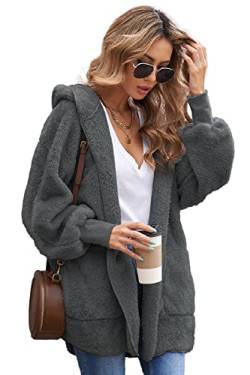 Nadeer Wintermantel Damen Strickjacken Mäntel Cardigan Warm Plüschjacke Kurzmantel Hoodie Jacke Kapuzenjacke mit Taschen Herbst Winterjacke von Nadeer