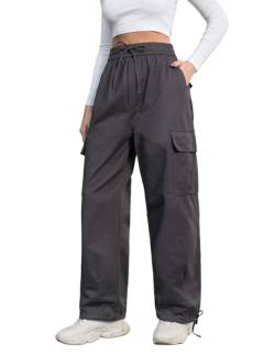 Nadeer Y2K Cargohose für Damen, High Waist Jogginghose Baumwolle, Baggy Cargo Hosen Frauen, Weitem Bein Multi Taschen Wanderhose Hose mit Elastische Bund von Nadeer