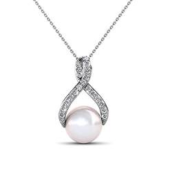 Anhänger Infinit Pearl | 925 Sterling Silber | Vergoldet mit 18K Weißgold | Mit Perle und funkelnden Swarovski Steinen | Kette 40 + 5 cm von Nagel Jewellery