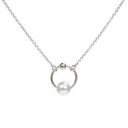 Anhänger Pearl Orbit | Perle an filigranem Silber Ring | Anker-Kette aus Silber von Nagel Jewellery