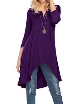 Naggoo Damen Lose Casual V-Ausschnitt High Low Blusen T-Shirt Tops Deep Purple von Naggoo