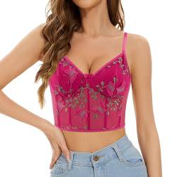 Naimo Damen Bestickte Blumen Korsett Bustier Sexy Crop Top Spaghettiträger Camisole Vintage Corsage Weste BH Tank Tops von Naimo