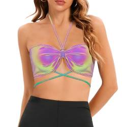 Naimo Damen Glänzende Crop Top Ärmellose Neckholder Cami BH Criss Cross Weste Metallic Tank Reflektierende Top Party Oberteil von Naimo