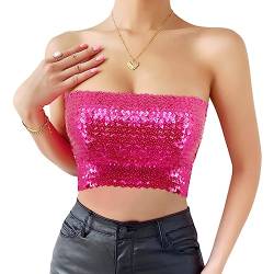 Naimo Damen Glitzer Pailletten Crop Top Schulterfreies Bandeau Tube Top Sparkle Trägerlos Tops Bluse Party Rave Oberteil von Naimo