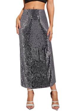 Naimo Damen Glitzer Pailletten Rock Hohe Taille Bleistiftrock Bodycon Maxi Skirt Hochzeit Party Lang Rock von Naimo