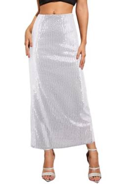 Naimo Damen Glitzer Pailletten Rock Hohe Taille Bleistiftrock Bodycon Maxi Skirt Hochzeit Party Lang Rock von Naimo