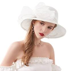 Naimo Damen Organza Kirche Kentucky Derby Fascinator Hut Elegante Schleife Breite Krempe Brauthut Tea Party Hochzeit Sonnenhut von Naimo