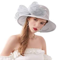 Naimo Damen Organza Kirche Kentucky Derby Fascinator Hut Elegante Schleife Breite Krempe Brauthut Tea Party Hochzeit Sonnenhut von Naimo