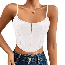 Naimo Damen PU Leder Crop Top Sexy Ärmellos Spaghettiträger Tank Tops Bustier Y2K Vintage Korsett Cami Shirt von Naimo