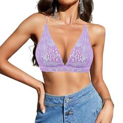 Naimo Damen Pailletten Crop Top Neckholder V-Ausschnitt Cami Criss Cross Rückenfrei Tank Top Bralette Weste Party Rave Oberteil von Naimo