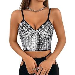 Naimo Damen Pailletten Top Bustier Korsett Push Up Crop Top Ärmellos V-Ausschnitt Trägertops Bralettes Party Cami Tank Tops von Naimo