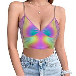 Naimo Damen Reflektierende Crop Top Metallic Tank Top Spaghettiträger V-Ausschnitt Cami Weste Party Rave Oberteil Outfit von Naimo