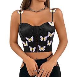 Naimo Damen Schmetterling Camisole Korsett Bustier Satin Crop Top Ärmellos Trägertop Rave Cute Y2K Tank Top von Naimo