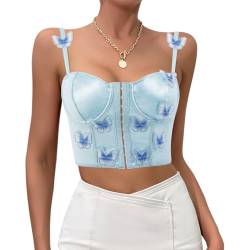 Naimo Damen Schmetterling Korsett Bustier Silk Satin Crop Top Sexy Ärmellos Spaghettiträger Tank Top Corsage Trägertop von Naimo