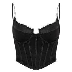 Naimo Damen Seide Satin Top Strass Korsett Bustier Cami Sexy Ärmellos Spaghettiträger Crop Tank Top Trägertop von Naimo