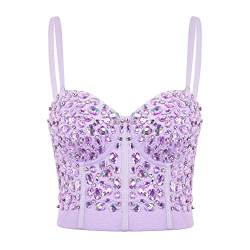 Naimo Damen Sexy Strass Bustier Push Up Crop Top Korsett BH Glitzer Kristall Tank Top Cami Weste Party Clubwear von Naimo