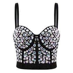 Naimo Damen Sexy Strass Bustier Push Up Crop Top Korsett BH Glitzer Kristall Tank Top Cami Weste Party Clubwear von Naimo