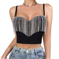 Naimo Damen Sexy Strass Quaste Bustier Push Up Crop Top Korsett BH Glitzer Diamant Tank Top Weste Party Clubwear von Naimo