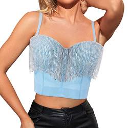 Naimo Damen Sexy Strass Quaste Bustier Push Up Crop Top Korsett BH Glitzer Diamant Tank Top Weste Party Clubwear von Naimo