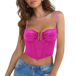 Naimo Damen Silk Satin Top Korsett Bustier Cut Out Crop Cami Top Sexy Ärmellose Spaghettiträger Tank Top Trägertop von Naimo