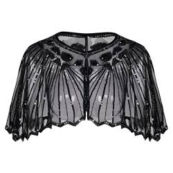 Naisidier Frauen der 1920er Jahre Schal Perlen -Pailletten Deco Evening Cape Flapper Deckung, One Size, Schwarz von Naisidier