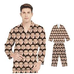 Benutzerdefinierte Gesicht Pyjama-Sets mit Foto für Männer, personalisierte Katze Hund Bild Avatar Nachtwäsche Set Nachtwäsche Langarm Zweiteilige Knopf Nachtwäsche Loungewear Geburtstagsgeschenk von Naispanda