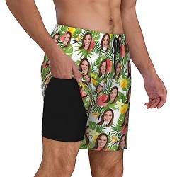 Naispanda Benutzerdefinierte Badehose für Herren mit Kompression Liner, Personalisiert Schnelltrocknend Badeshorts mit Foto Gesicht,Männer Elastisch Trainingsshorts Verstellbar Tunnelzug von Naispanda