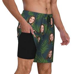 Naispanda Benutzerdefinierte Badehose für Herren mit Kompression Liner, Personalisiert Schnelltrocknend Badeshorts mit Foto Gesicht,Männer Elastisch Trainingsshorts Verstellbar Tunnelzug von Naispanda