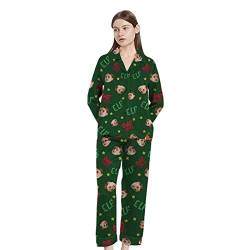 Naispanda Damen Pyjama Set Personalisiert Foto,Lang Zweiteiliger Eleganter Satin Schlafanzug Klassische Loungewear mit Knopfleiste, Benutzerdefinierte Geschenke für Frauen von Naispanda