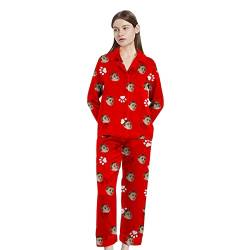 Naispanda Damen Pyjama Set Personalisiert Foto,Lang Zweiteiliger Eleganter Satin Schlafanzug Klassische Loungewear mit Knopfleiste, Benutzerdefinierte Geschenke für Frauen von Naispanda