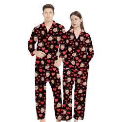 Naispanda Personalisierte Foto-Gesichts-Pyjama-Sets, individuelle Pyjama-Sets aus Seidensatin, langärmelige Nachtwäsche, Personalisiertes Valentinstagsgeschenk für Freund Freundin Ehemann Ehefrau, L von Naispanda