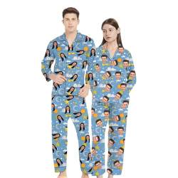 Naispanda Personalisierte Foto-Gesichts-Pyjama-Sets für Herren, Individuelles Langarm-Pyjama-Set aus Seidensatin, Loungewear-Pjs, passende Pyjama-Sets für Herren, L von Naispanda