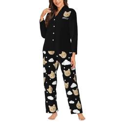 Naispanda Personalisierte Frauen Pyjama Set, Benutzerdefiniertes Damen-Pyjama-Set, Langarm-Pyjama-Set mit Fotogesicht/Text Frauen Nachtwäsche Sets für Frauen von Naispanda