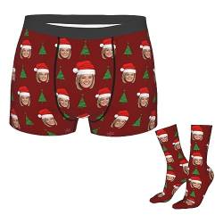 Naispanda Personalisierte Männer Weihnachten Boxershorts mit Foto Gesicht Foto Gesicht Socken 16 Zoll Set Customized Unterwäsche Boxershorts Unterhosen Lustige Geschenke für Männer Ehemann Boyfriend von Naispanda