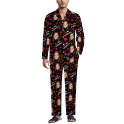 Naispanda Personalisierter Foto Pyjama Sets mit lustigem Gesicht für Herren, Personalisierte langärmelige Nachtwäsche Pyjama-Sets, Personalisiertes Valentinstagsgeschenk für Freund, Ehemann von Naispanda