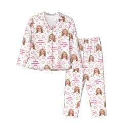 Naispanda Personalisiertes Damen Pyjama Set mit Foto Gesicht/Text, Personalisiertes Foto Gesichts Pyjama Set für Frauen, Personalisierte Lustige Langarm Nachtwäsche Loungewear von Naispanda