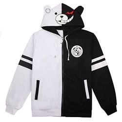 Naixin Unisex Schwarz Weiß Bär Hoodies Danganronpa Monokuma Sweatshirts Mantel Anime Cosplay Reißverschluss Jacke Uniform von Naixin