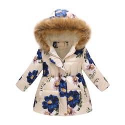 Naiyafly Winterjacke für Kinder, Mädchen, mit Kapuze, Blumendruck, leichte Daunen, Winddicht, dick, warm, Pufferjacke, Oberbekleidung von Naiyafly