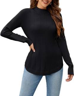 Namatime Rollkragenpullover Damen Schwarz Rollkragen Strickpullover Elegant Stehkragen Pullover Regular Fit Basic Strick Top Feinstrick Sweater, L von Namatime