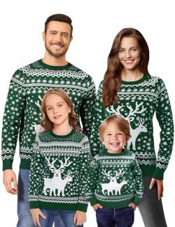 Namatime Weihnachten Pullover Damen Weihnachtspullover Familie Set Warme Strickpullover mit Rentiermuster Und Schneeflocke Lustig Christmas Sweater Damen-Grün M von Namatime