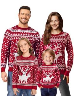 Namatime Weihnachten Pullover Kinder Junge Weihnachtspullover Familie Set Warme Strickpullover mit Rentiermuster Und Schneeflocke Lustig Christmas Sweater Kind-Rot 6 Jahre von Namatime