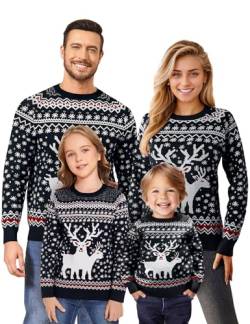 Namatime Weihnachten Pullover Kinder Junge Weihnachtspullover Familie Set Warme Strickpullover mit Rentiermuster Und Schneeflocke Lustig Christmas Sweater Kind-Schwarz 2 Jahre von Namatime